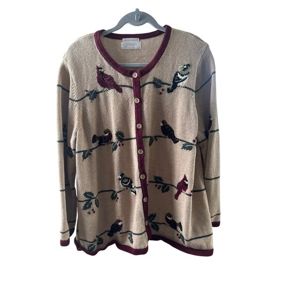 CJ Banks Bird Embroidered Cardigan – Size L Cozy Woodland - Picture 1 of 6